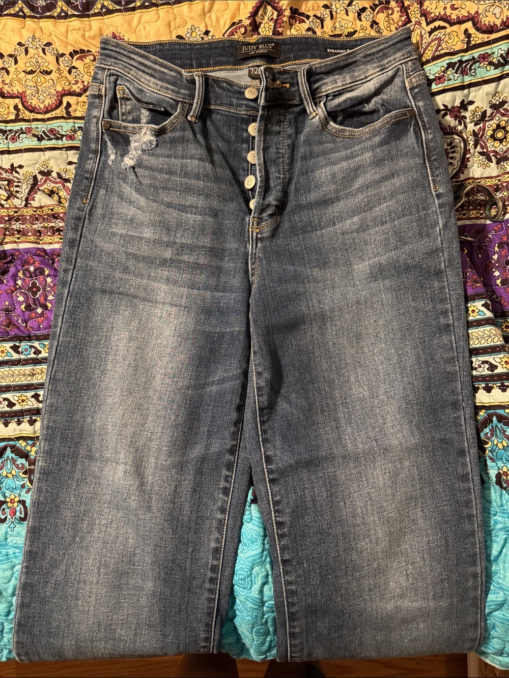 Judy Blue Straight Leg Mid-Rise Button Fly Faded Blue Jeans